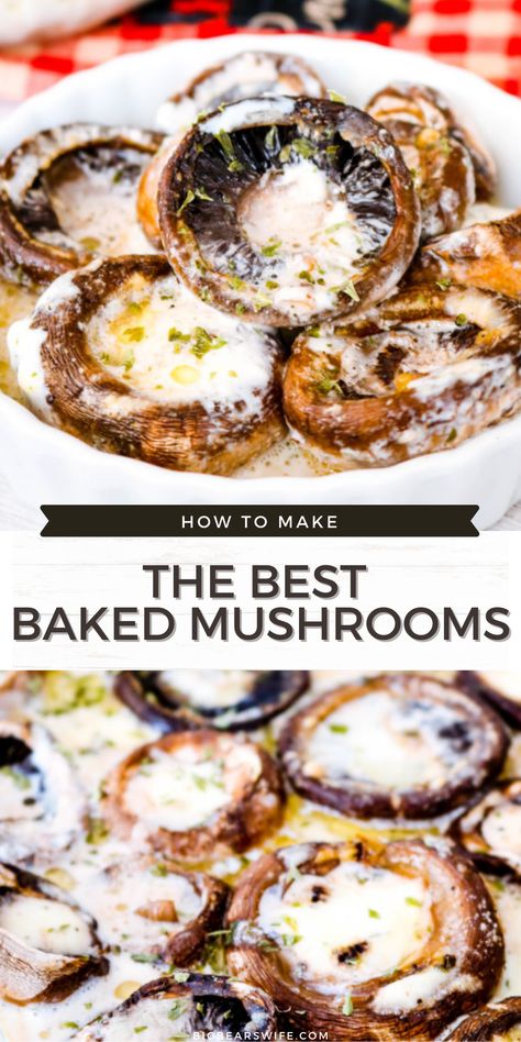 Mushroom Mozzarella Bake, Portabella Mushroom Recipes Baked, Baked Mushroom Recipes, Mushroom Side Dish Recipes, Mushroom Side Dishes, Mushroom Recipes Healthy, Mushroom Appetizers, Baked Mushrooms, Mushroom Dish