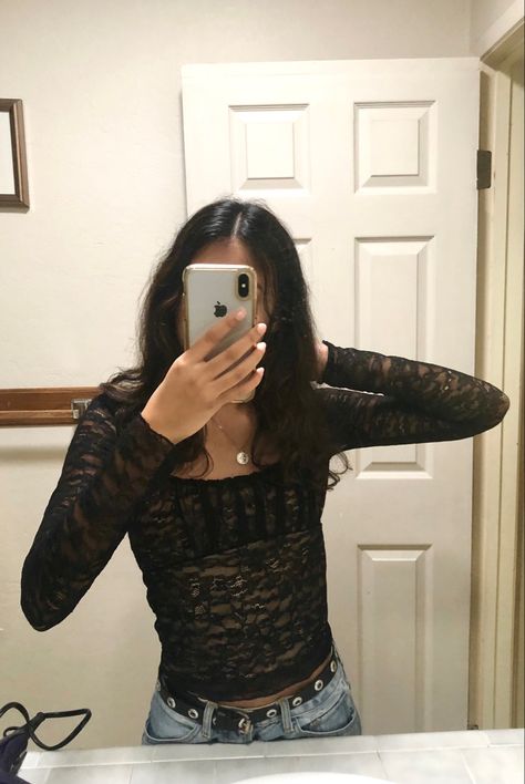 Lace Long Sleeve Outfit, Long Sleeve Lace Shirt Outfit, Lace Top Under Shirt, Long Sleeve Lace Top Outfit, Black Lace Shirt Outfit, Sheer Lace Top Outfit, Lace Long Sleeve Top Outfit, Lace Blouse Outfit, Black Lace Top Outfit