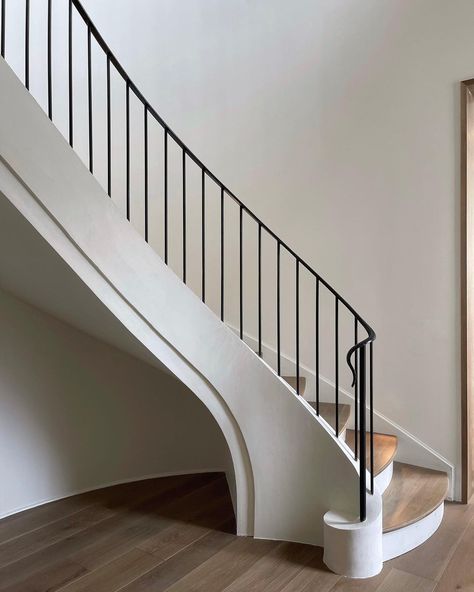 Anna Booth Interiors on Instagram: “Coming out of the ground with @castrodesign and @davidlewisconstruction, keep spaces undecorated- architecture is art. ✨ • • • •…” Modern Mediterranean Interior Design, Mediterranean Staircase, Wrought Iron Stair Railing, Mediterranean Interior Design, Iron Staircase, Wrought Iron Stairs, Mediterranean Interior, Modern Mediterranean, Stairway Design