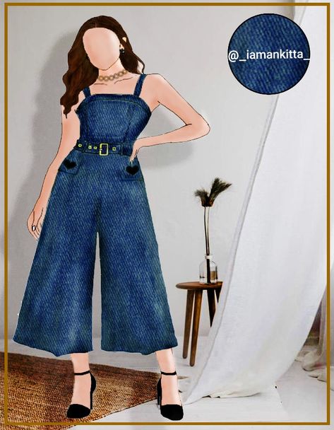 Digital illustration with background Denim Effect Illustration, Casual Wear Dress Drawing, Denim Fashion Illustration Sketches, Denim Texture Illustration, Casual Wear Dress Illustration, Western Wear Fashion Illustration, Denim Dress Illustration, Denim Drawing Fashion Illustrations, Fashion Illustration Casual Wear Sketch