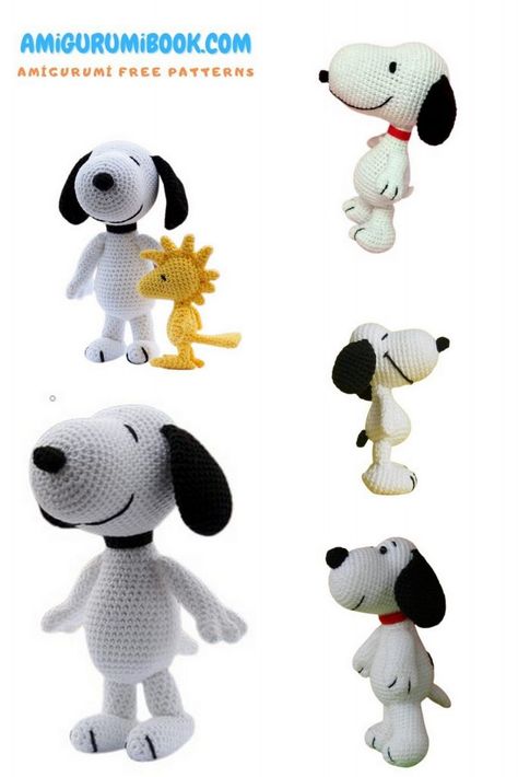 Crochet Woodstock, Dog Amigurumi Free Pattern, Crochet Mickey Mouse, Free Applique Patterns, Dog Amigurumi, Disney Crochet Patterns, Crochet Applique Patterns Free, Snoopy Dog, Baby Snoopy