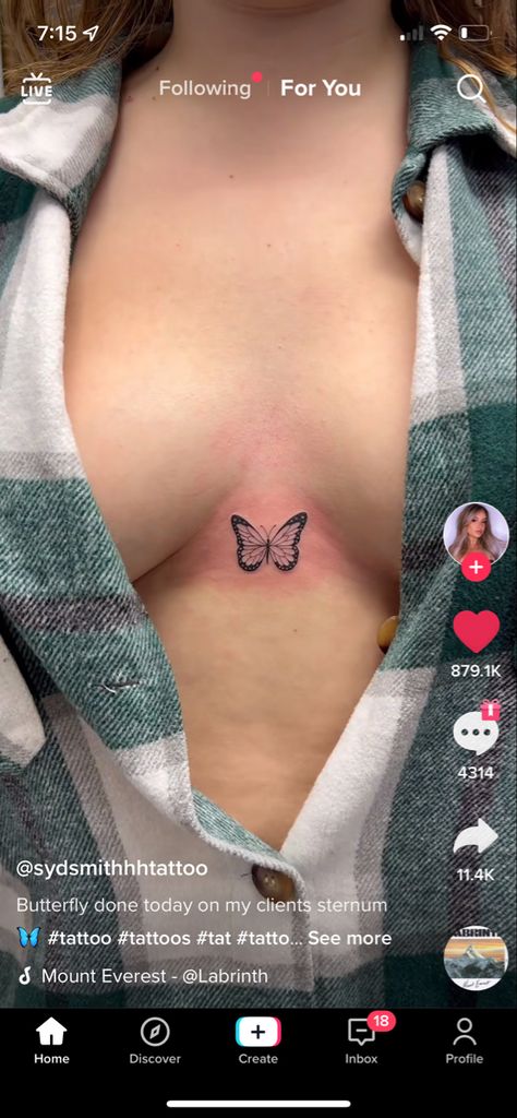 Butterfly Sternum Tattoo, Tattoo Papillon, Abdomen Tattoo, Small Chest Tattoos, Small Butterfly Tattoo, Butterfly Tattoos For Women, Chest Tattoos For Women, Cute Little Tattoos, Sternum Tattoo