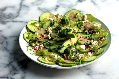 Avocado Carpaccio, Soy Ginger Dressing, Carpaccio Recipe, Soy Ginger, Baker By Nature, Cucumber Avocado, Meatless Main Dishes, Ginger Dressing, Summer Eating