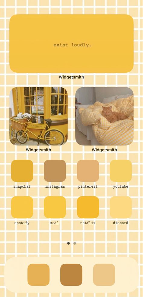 Yellow Home Screen Aesthetic, Yellow Phone Theme Ideas, Yellow Homescreen Ideas, Yellow Iphone Layout, Yellow Home Screen Ideas, Yellow Homescreen Layout, Yellow Iphone Theme, Yellow Phone Layout, Yellow Phone Aesthetic