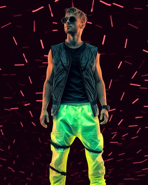 Space Party Outfit Men, Festival Neon Outfit, Men Rave Outfits Ideas, Outfit Edc Hombre, Neon Rave Outfits Men, Neon Party Outfits Men, Edc Rave Outfits Men, Edc Outfits Ideas Men, Rave Fits For Guys