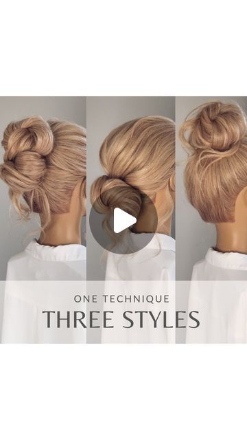 Melbourne Bridal Hairstylist/Educator on Instagram: "♡ One technique - 3 styles   Let’s use this technique of fastened padding to create 3 updos by simply changing only the placement of the style.  Genius don’t you think?  1 Mid updo  Attaching the fastened padding to two ponytails, using the padding as a guide we are shaping swirls of hair in a figure 8 shape, pinning each section to secure as we go. A super simple technique – keep watching to see how to transform it twice more.   2 Low updo  Following the same technique of the ponytail padding combo we can create a different looking style just by placing lower on the head.   3 High updo  Again by moving the ponytails but keeping the same rhythm we now have three styles to add to our toolkit with only needing to learn the one technique. Hair Padding, Long Hair High Updo, French Pin Hairstyles Long Hair, How To Prep Hair For An Updo, How To Use A Chignon Pin, Updo Hacks Tips And Tricks, High Updo Tutorial Videos, Updos On Mannequins Step By Step, How To Do An Updo Yourself