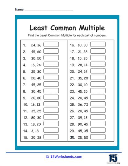 Lcm Worksheet, Least Common Multiple Worksheet, Least Common Denominator, Least Common Multiple, Common Multiples, Number Theory, Holiday Science, Kindergarten Social Studies, Student Encouragement