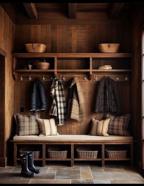 Mudroom Remodel, Wood Cabin, Mudroom Decor, Casa Country, Mud Room Storage, Mudroom Design, Boot Room, Laundry Mud Room, Modern Cabin