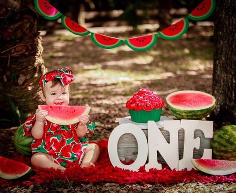 Watermelon Photoshoot, Watermelon Photography, Watermelon Birthday Party Theme, Melon Birthday, Christmas Baby Pictures, Watermelon Birthday Parties, Simple Birthday Decorations, Watermelon Birthday, Baby Shoot