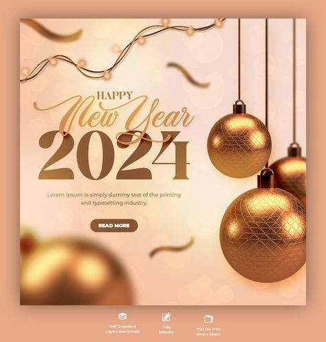 Happy new year 2024 celebration social m... | Free Psd #Freepik #freepsd #media #decoration #event #celebration 2024 Celebration, New Year Post, Decoration Event, Happy New Year Design, New Year Banner, Social Media Post Design, Happy New Year 2024, New Year Designs, Happy Year