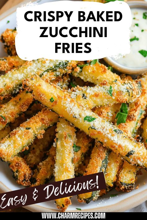 Satisfy your snack cravings with these delicious baked Parmesan zucchini fries! Coated with breadcrumbs and rich Parmesan cheese, these crispy zucchini sticks are the perfect guilt-free alternative to traditional fries. Ideal for anyone looking for a healthy snack or side dish, you can easily whip these up for an afternoon treat or a game day appetizer. They are simple to make and will impress your family and friends. Enjoy a tasty, savory crunch while staying on track with your healthy eating goals. Air Fryer Recipes Snacks Healthy, Fried Zucchini Panko, Oven Fried Zucchini Sticks, Breaded Zucchini Sticks, Easy Healthy Dinner Sides, Baked Zucchini Recipes Healthy, Quick Snack Ideas Healthy, Ninja Crispy Recipes, Healthy Vegetarian Appetizers