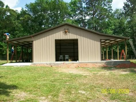 Metal Shop Building With Lean To, Shop With Lean To On Both Sides, Backyard Carport, Metal Garage Buildings, Livestock Barn, Metal Shop Building, Pole Barn Garage, Building A Pole Barn, Metal Building Designs