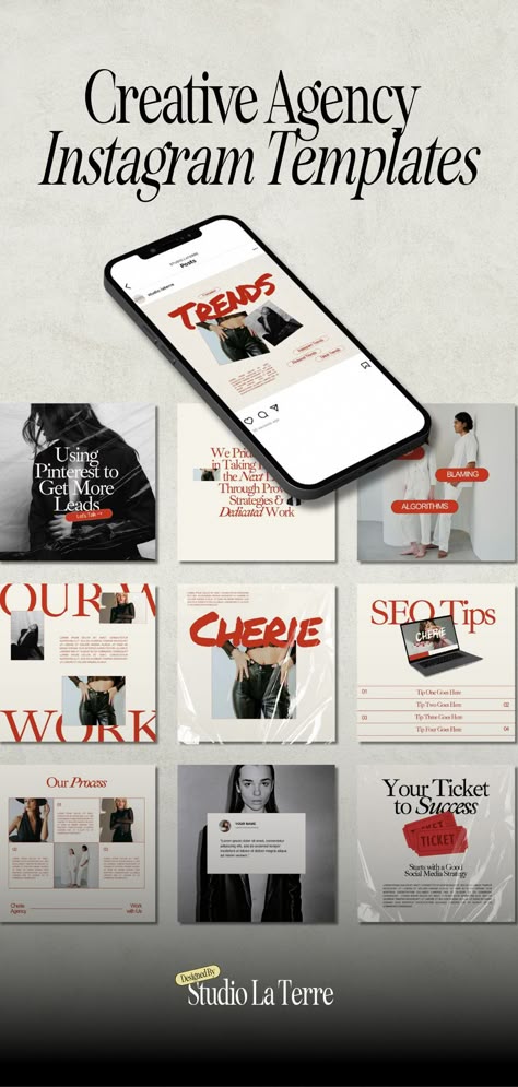 Elevate your Instagram feed with professionally designed red Instagram templates, perfect for creative #Social_Media_Design_Portfolio #Editorial_Social_Media_Design #Creative_Agency_Instagram_Feed #Marketing_Agency_Instagram_Feed Social Media Agency Story Ideas, Business Services Ideas, Magazine Social Media Design, Business Coach Aesthetic, Business Stories Instagram, Marketing Agency Instagram Feed, Instagram Feed Ideas Business, Graphic Designer Instagram, Social Media Marketing Aesthetic