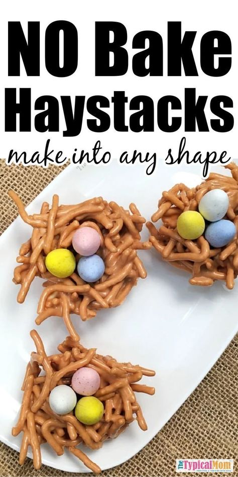 These delightful butterscotch haystack desserts are the perfect springtime treat! They make the cutest little Easter nests too, with the chocolate eggs nestled inside a crunchy peanut butter base. Best of all, they're incredibly easy to make - even the kids can get involved! You're going to love this delicious no-bake dessert. Easy Easter Desserts, Easter Nests, Easter Snacks, Easter Desserts Recipes, Eat Cookies, Köstliche Desserts, Easter Dinner, Easter Dessert, Easter Brunch