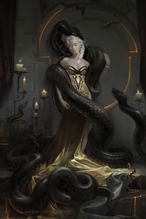 Snake Art Reference, Black Mamba Aesthetic, Snake Woman Art, Serpent Woman, Woman With Snake, Snake Queen, Snake Women, Black Mamba Snake, Snake Woman