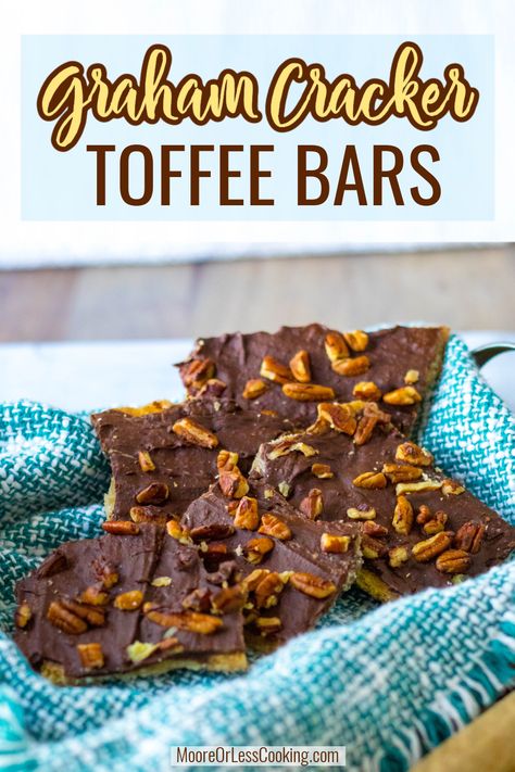 Outrageously addicting, these Graham Cracker Toffee Bars are super easy to make and always a crowd-pleaser! Crispy crackers are topped with a buttery brown sugar mixture and layered with melted chocolate and chopped pecans. They’re perfect for the holidays and beyond. Graham Cracker Toffee Bars, Cracker Toffee Bars, Graham Cracker Butter, Graham Cracker Toffee, Snickerdoodle Bars, Homemade Candy Bars, Crispy Crackers, Best Pecan Pie, Lemon Bars Easy