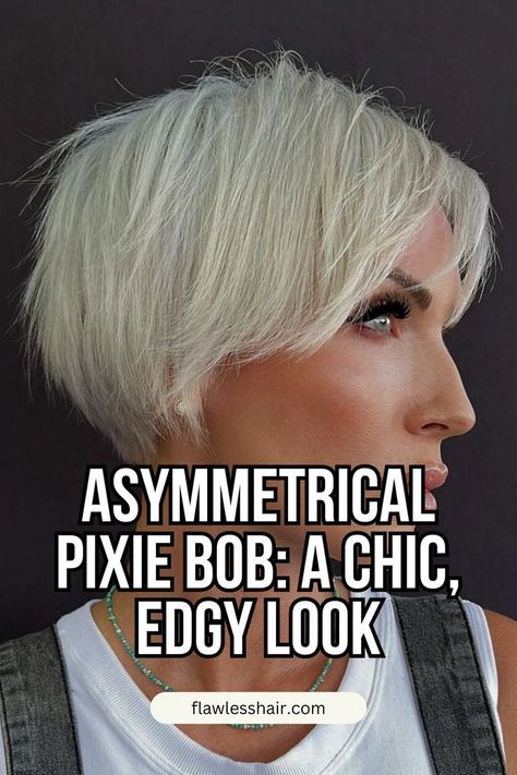 Asymmetrical Pixie Bob Haircut Asymmetrical Pixie Bob Round Faces, Asymmetrical Pixie Thick Hair, Asymmetrical Stacked Bob, Asymmetrical Bob Short Edgy, Asymmetrical Pixie Edgy, Pixie Bob With Bangs, Asymmetrical Pixie Bob, Funky Bob Hairstyles, Funky Bob