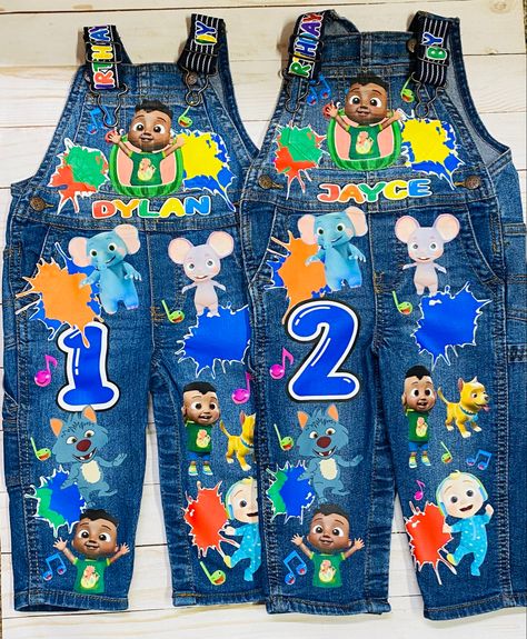 Cocomelon denim party overalls Happy Camper Birthday Party, Baby African Clothes, Cocomelon Jj, Cocomelon Cake, Party Characters, Outfit Denim, Toddler Parties, Kids Overalls, Diy Clothes Design