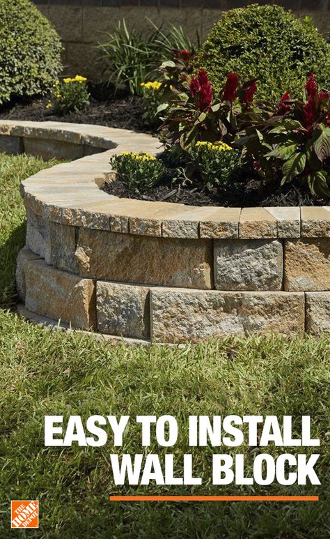 Pavestone’s RockWall system can be configured in a variety of ways to create seven different wall options that naturally flow with your landscape’s contours. Discover all the possibilities for your outdoor space at The Home Depot. Garden Wall Block, Landscaping Retaining Walls, Front Landscaping, Walled Garden, Landscaping Supplies, Concrete Garden, Retaining Walls, Home Landscaping, Garden Yard Ideas