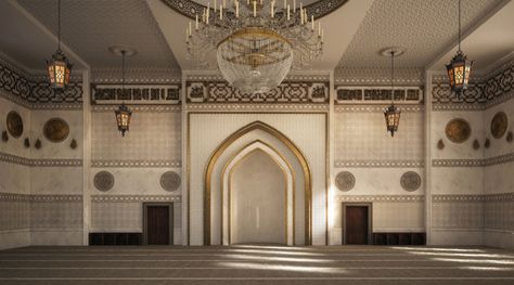 El Zaidan Mosque Interior Design on Behance Masjid Interior Design Modern, Small Mosque Design Interior, Mosque Interior Design, Masjid Interior, Mehrab Design, Islamic Quotes About Life, Mosque Interior, Mosque Design Islamic Architecture, Islamic Interior Design