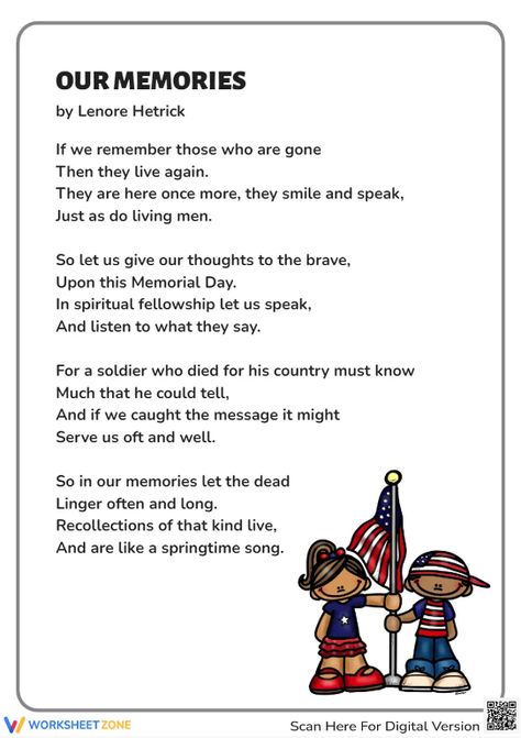 Take this Memorial Day kids poems to teach our children to honor the fallen. Try it out! #poems #kids #memorialday #holidays #reading #kidspoems #memorialdaypoemforkids #memorialdaypoemkids #poemsformemorialday #honor #remember #memories #fallen #printables Remembrance Day Poems, Memorial Day Poem, Memorial Day Remembrance, Memorial Day Pictures, Memorial Day Activities, Our Memories, Kids Poems, Free Printable Worksheets, Printable Worksheets