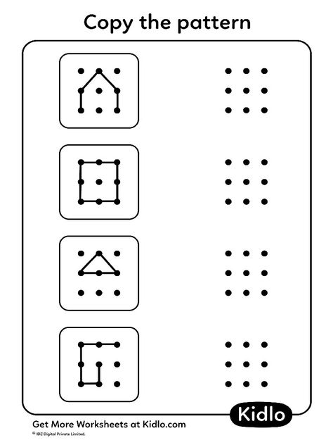 Copy The Dots Worksheet, Copy The Pattern Worksheet, Copy Patterns Worksheets, Eye Hand Coordination Worksheets, Pattern Recognition Activities, Join The Dots Worksheets For Kids, Patterns Worksheets For Preschool, Concentration Worksheets, Complete The Pattern Worksheet