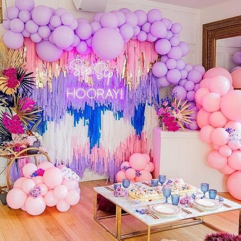 The B Collective on Instagram: “Sip and see. #Repost @party.nook ・・・ A delightfully fun party theme! The streamer backdrop is on point and brings an very extra level of…” Streamer Backdrop, Anniversaire Diy, Fun Party Themes, Fringe Backdrops, Quinceanera Party, Diy Backdrop, Party Inspiration, Balloon Garland, Backdrops For Parties