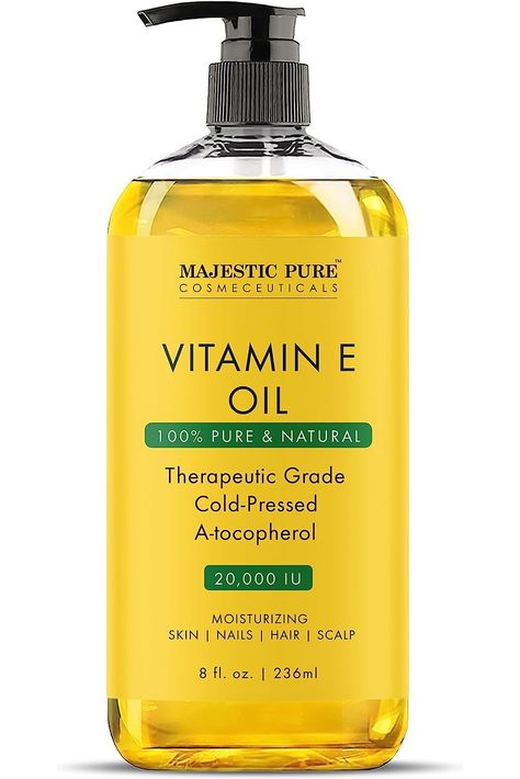 MAJESTIC PURE Vitamin E Oil  100% Pure and Natural Cold Pressed Vitamin E oil for Skin, Scars, Face, Nails, Hair, Scalp  20,000 IU  Non-GMO Verified  Hair &amp; Body Oil  8 Fl Oz Vitamin E Oil For Skin, Skin Tightening Essential Oil, Face Nails, Oil For Skin, Hair Oils, Lines On Nails, Wet Dog Food, Nail Health, Vitamin E Oil