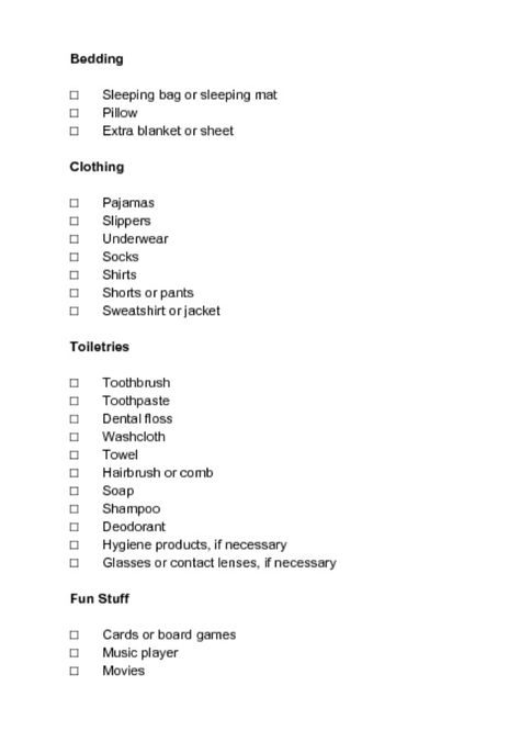 Sleepover Checklist Checklist For Sleepover, Packing List For Sleepover Friends, Sleepover Needs List, How To Pack For A Sleepover, Sleepover Packing Checklist, School Sleepover Ideas, What To Pack For A One Night Sleepover, Sleep Over Checklist, What To Do At A Hotel Sleepover