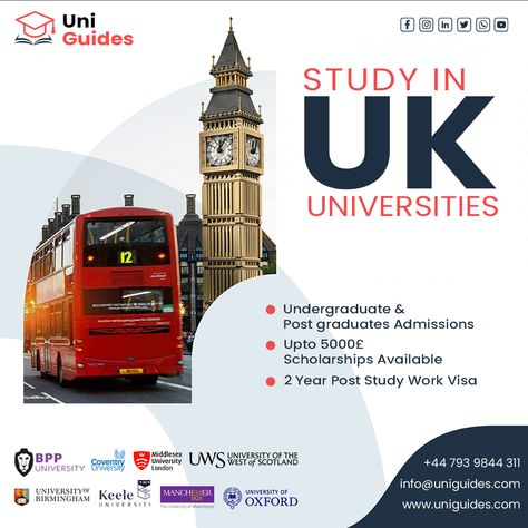 College Marketing, Travel Advertising Design, Study In Uk, Admissions Poster, Study In London, Education Poster Design, Uk Visa, Uk Universities, Overseas Education