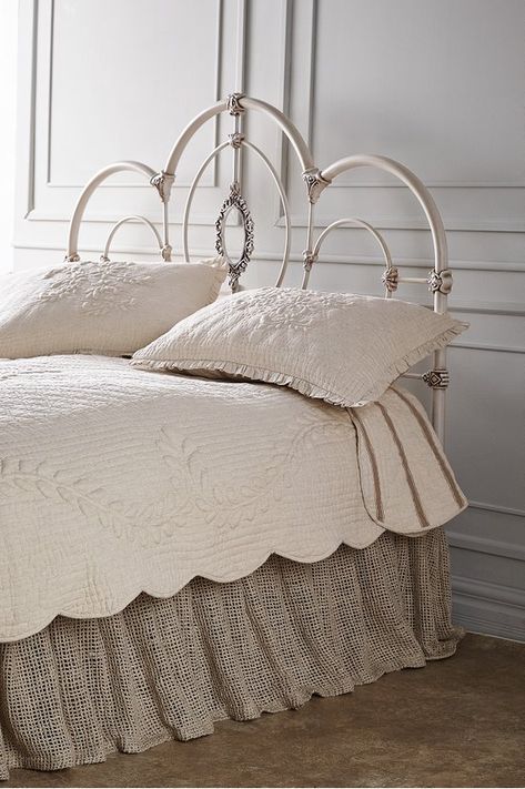 White Iron Beds, Wrought Iron Headboard, Steel Bed Design, Iron Headboard, Wrought Iron Beds, Wrought Iron Bed, Romantic Bed, Rustic French Country, French Country Furniture