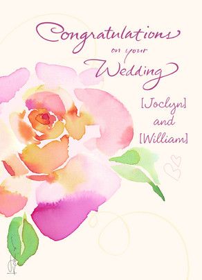 Pink Watercolor Rose Wedding Congratulations Card Watercolor Wedding Cards Diy, Watercolor Wedding Cards, Congrats Wedding, Wedding Wishes Messages, Waterbrush Art, Wedding Card Quotes, Wedding Card Messages, Watercolour Florals, Watercolour Cards