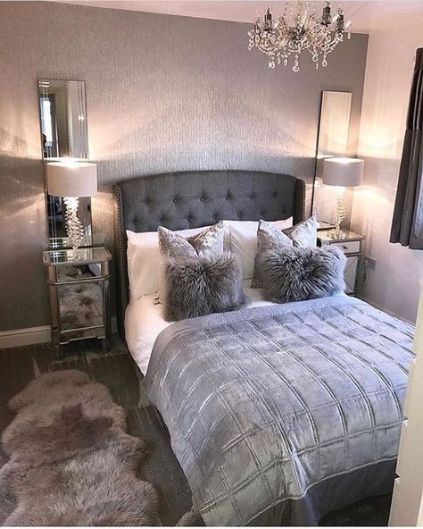 Grey Bedroom Ideas, Glam Bedroom, Grey Bedroom, Woman Bedroom, Gray Bedroom, House Room, Room Decorations, Modern Bed, Dream Rooms