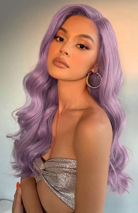 Long Lilac Hair, Black Women With Purple Hair, Light Purple Hair Color Ideas, Ash Purple Hair, Hair Claims, Wigs Purple, Purple Wigs, Wig Design, Long Purple Hair