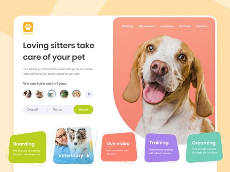 Another conceptual direction for the Pet Care website. We're available for web design projects Pet Websites, Elearning Design, Keynote Design, Free Website Templates, Web Design Projects, Website Design Layout, Pet Sitting, Pet Sitters, Service Animal