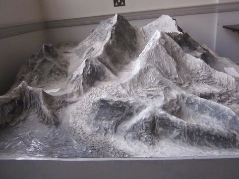 Mount Everest Plaster Model at the RGS, London Mount Everest Model Project, Mountain Model Project, Waterfall Project, Styrofoam Art, Monte Everest, Indian Culture And Tradition, Ganpati Decoration At Home, Christmas Village Sets, Janmashtami Decoration