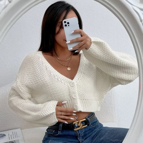 Hey! I’m Selling This Because Ive Never Worn It. I’m Willing To Negotiate Pricing So Feel Free To Reach Out :) It’s In Great Condition! Cardigan Outfit Spring, Types Of Clothing Styles, Classy Fall Outfits, Plain Cardigan, Shein Sweater, Susan Sarandon, Crop Cardigan, Cropped Cardigan Sweater, Cardigan Crop