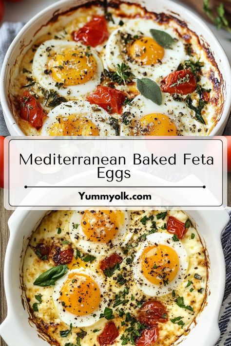 **Mediterranean Baked Feta Eggs: A Flavorful Breakfast**  A simple yet elegant dish that's perfect for a weekend brunch. Creamy feta cheese, juicy tomatoes, and fresh herbs come together in this delicious and healthy breakfast.  #breakfast #eggs #feta #tomatoes #mediterranean #healthyrecipe #weekendbrunch Greek Egg Recipes, Egg Pesto Breakfast, Mediterranean Diet Omelette, Baked Egg Breakfast Recipes, No Cook Healthy Breakfast, Feta Baked Eggs, Healthy Eggs Recipes, Mediterranean Egg Bake, Eggs Tomato Breakfast