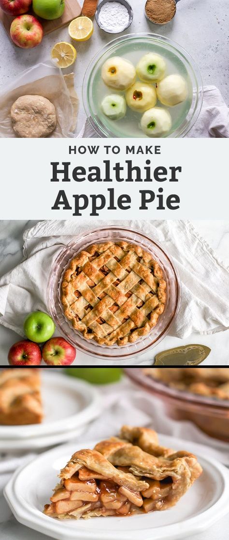 The BEST Healthier Apple Pie – this recipe is easy to follow and comes with lots of notes and tricks for the best pie crust! Apple Pie is a classic dessert that doesn't need to come with sugar overload – there is so much flavor in this, no one will know it has less sugar than its traditional counterpart. Healthy Pie Dough Recipe, Healthy Apple Pie Recipe Clean Eating, Low Cal Apple Pie, Apple Pie With Almond Flour Crust, Healthier Apple Pie, Low Calorie Apple Pie Filling, Sugar Free Apple Pie Recipe, Apple Pie Healthy Recipe, Apple Pie Recipe Healthy