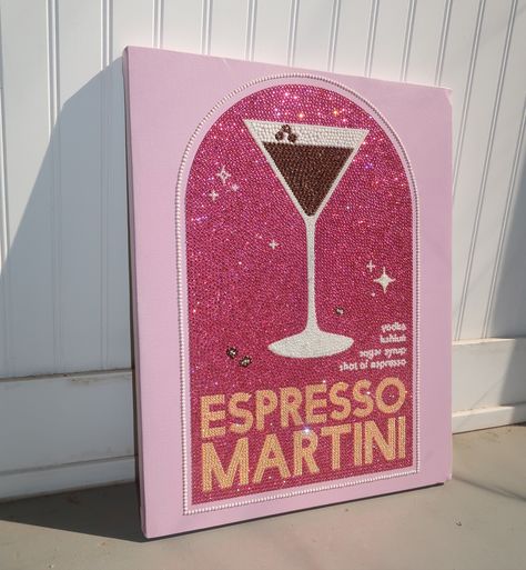 Espresso martini 🍸 kit is available on my website!!!💗⭐️🫶 THIS IS ALSO A 1/1 PRE DONE PIECE AVAILABLE FOR PURCHASE Espresso Martini Painting, Cute Canvas Paintings Aesthetic, Bedazzled Painting, Bedazzled Canvas, Rhinestone Projects, Rhinestone Crafts, Diamond Picture, Cute Canvas Paintings, Diy Rhinestone