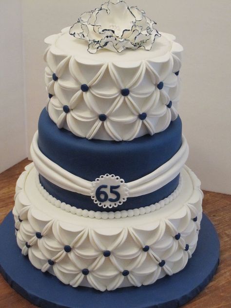 Super Torte, 65th Wedding Anniversary, White Fondant, Blue And White Wedding, Fondant Cake Designs, Wedding Anniversary Cakes, 65th Anniversary, Tiered Cake, Blue Cakes