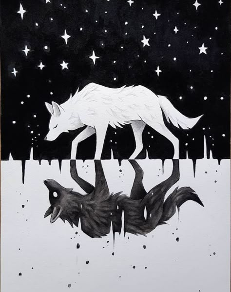 Aesthetic Wolf Drawing, Fenrir Wolf Art, Wolf And Cat Art, Walking Wolf Tattoo, Fantasy Wolf Drawing, Wolf Shadow Drawing, Shadow Fox Art, Wolf Mythical Creatures, Wolf Therian Art