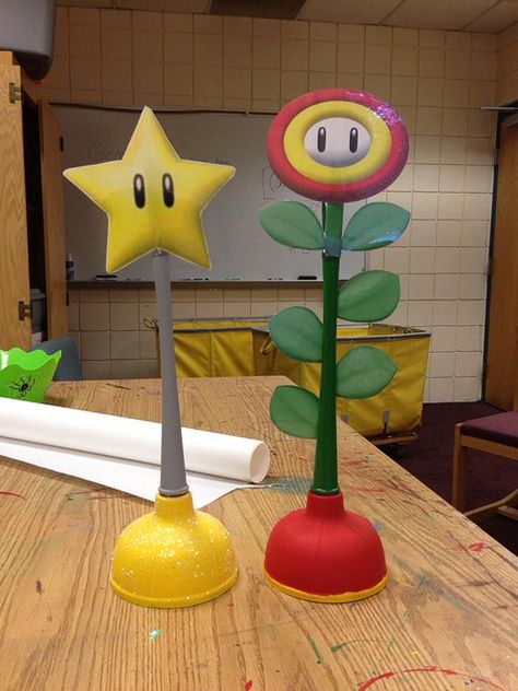 How 'bout trophies for a Mario Kart Tournament? These hand-made #plunger trophies were made by Pitt-Greensburg CA, Eugene Olaiya #reslife #mariokart Super Mario Room, Mario Kart Party, Mario Bros Birthday Party Ideas, Mario Crafts, Mario Room, Super Mario Bros Birthday Party, Super Mario Bros Party, Video Games Birthday Party, Mario Bros Birthday