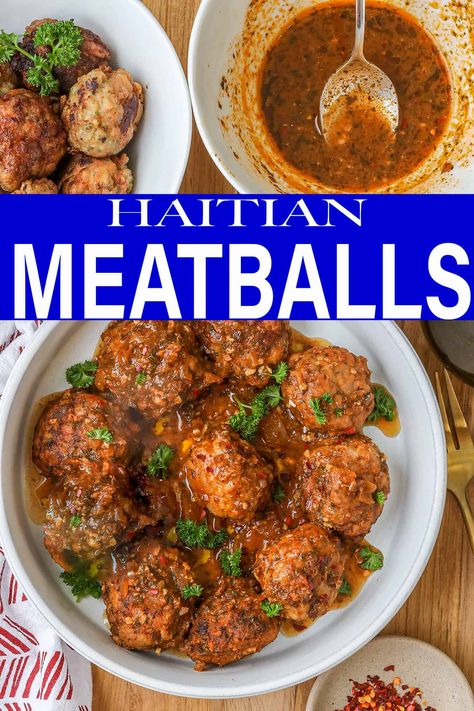 Caribbean Meatballs, Haiti Recipes, Haitian Meatballs, Haitian Boulette Recipe, Haitian Meatballs Recipes, Haitian Chicken In Sauce, Haitian Party Food, Haitian Food Recipes Haiti, Haitian Recipes