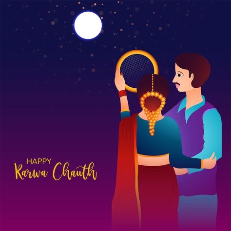 Free vector happy karwa chauth festival ... | Free Vector #Freepik #freevector #karwachauth #traditional-background #traditional #hinduism Karwachauth Background, Karwa Chauth Images, Happy Karwa Chauth Images, The Moon Tonight, Happy Karwa Chauth, Karva Chauth, Wishes For Husband, Blue Emoji, Art Painting Tools