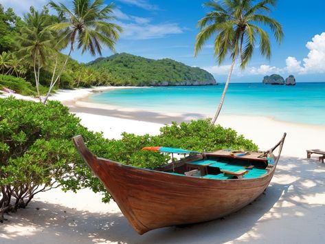 Discover Thailand's Beauty: Longtail Boats on a Tropical Beach Inspiring Landscapes, Long Tail, Tropical Beach, Awe Inspiring, Boats, Thailand, Beauty