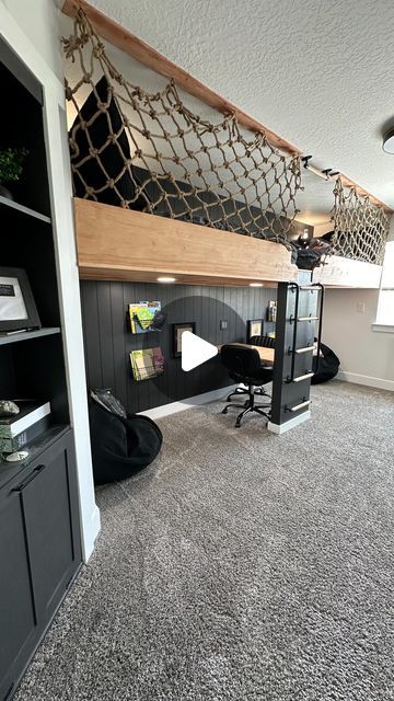 Stephanie Petrich | DIY+Home on Instagram: "The whole loft bed build in one video! #loftbedroom #loftbed #loftinterior #boysroomideas #boysroominspo #boysroomdecor" Diy Built In Loft Bed, Modern Bunk Beds For Boys Room, Home Made Loft Bed, Kid Loft Bed Ideas, Teen Boy Loft Bed, Building A Loft Bed, Boys Bedroom Loft Bed, Loft Bed Frame Diy, House Bed Boys Room