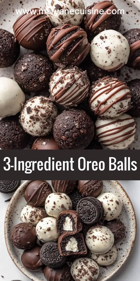 Only three ingredients needed for these tasty Oreo balls. Simple, quick, and so delicious! Oreo Ball Recipe, December Thoughts, Christmas Sweets Recipes, Oreo Cookie Cake, Oreo Balls Recipe, Oreo Ball, Cake Pucks, Homemade Candy Bars, Ms Recipes