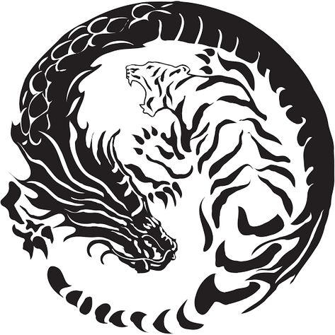 Yin Yang Tattoo Ideas For Men, Circular Tattoo Designs For Men, Side Shoulder Tattoo, Dragon And Tiger Tattoo Design, Ying Yang Tiger, Ying Yang Tiger And Dragon Tattoo, Tiger With Dragon Tattoo, Ying Yang Animals, Tiger Dragon Yin Yang Tattoo