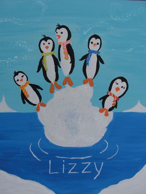 Pinguine auf dem Eisberg Pinguin Illustration, Penguin Crafts, Footprint Crafts, Footprint Art, Handprint Crafts, Daycare Crafts, Winter Crafts For Kids, Handprint Art, Toddler Art